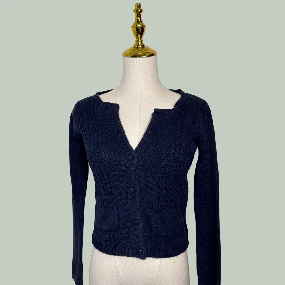gymboree navy blue kids knit cardigan button pockets school preppy cottage layer